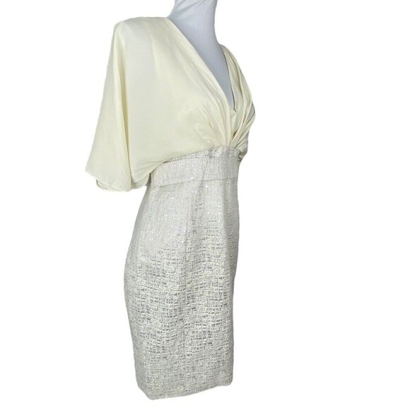 Badgley Mischka Women’s Off-White Silver Metallic Silk V-Neck Party Dress 10/C32 - Picture 4 of 12